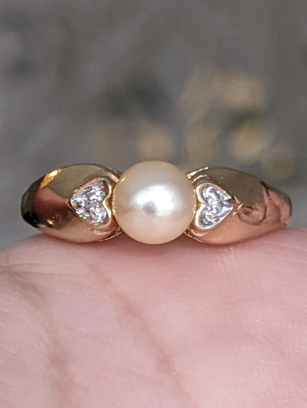 Antique 10K Gold Pearl And Diamond Hearts Rings